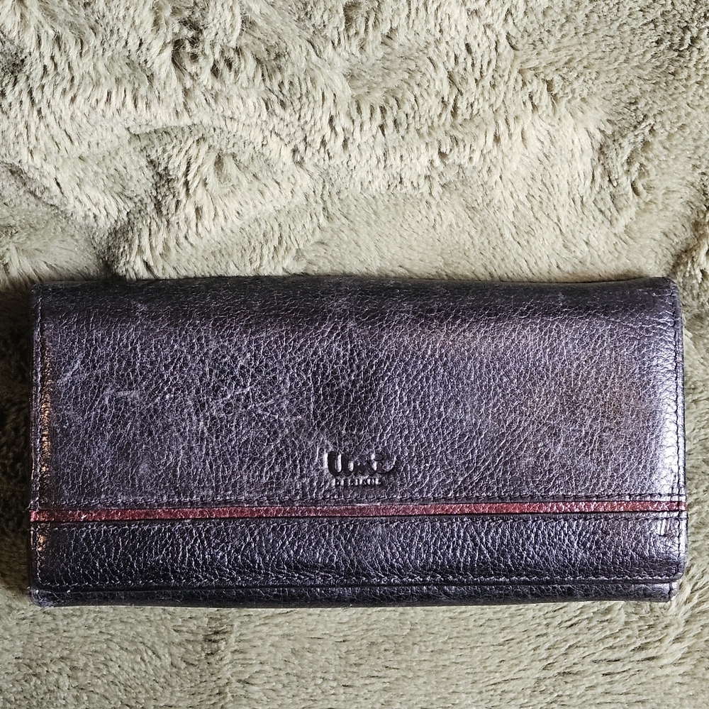 Black Leather Wallet with Red Accent